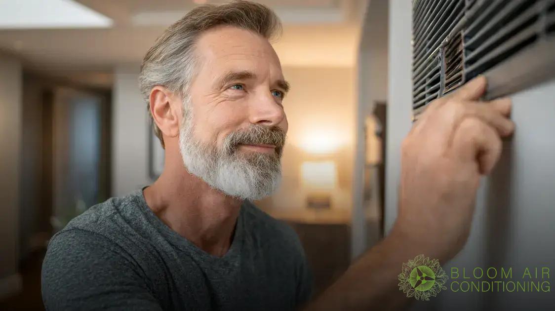 Man inspecting HVAC air vent, demonstrating troubleshooting techniques for homeowners, emphasizing HVAC maintenance and efficiency tips.